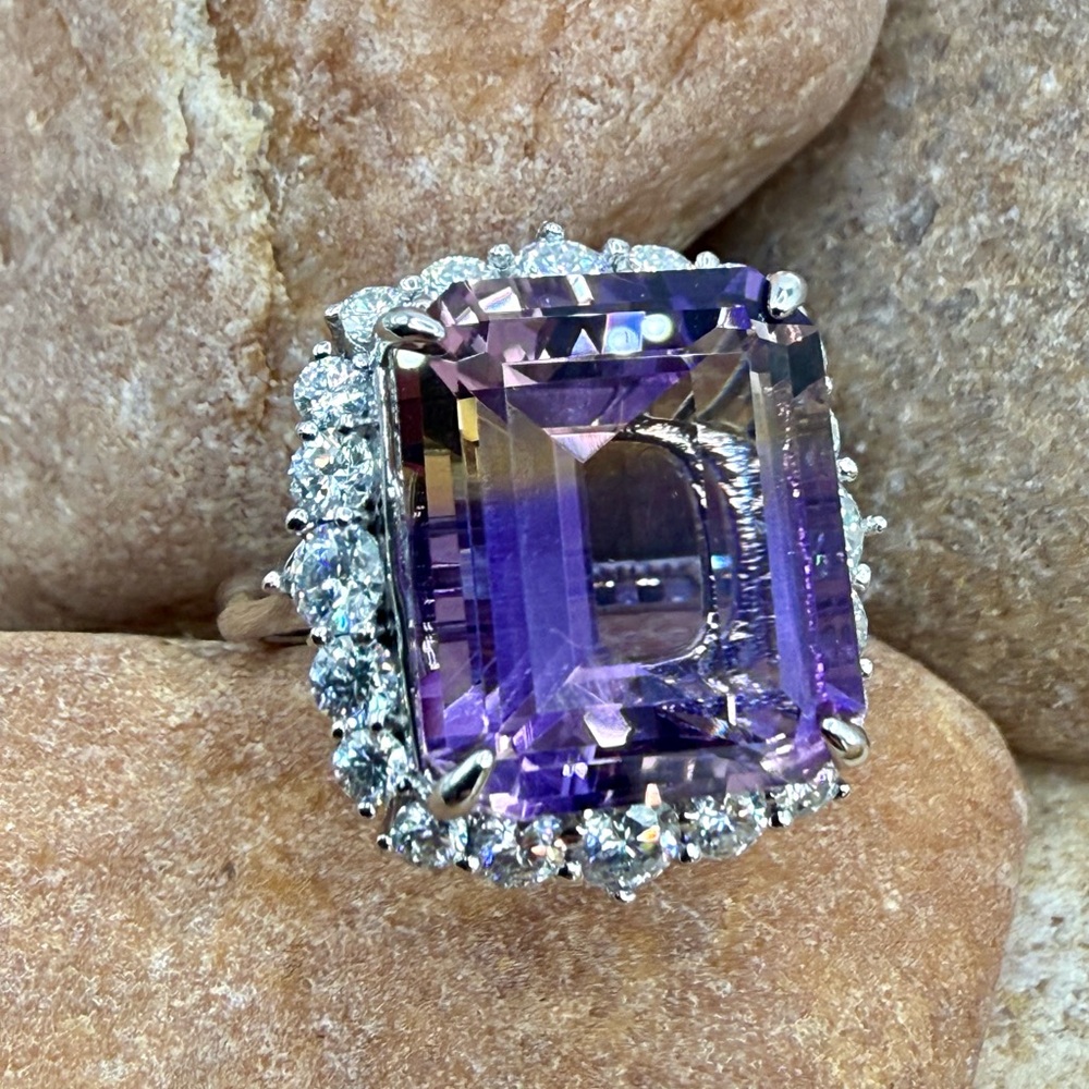 10.6ctw Ametrine Moissanite Halo Ring 925 Sz 5 Statement Ring Cocktail Luxury - Picture 9 of 16